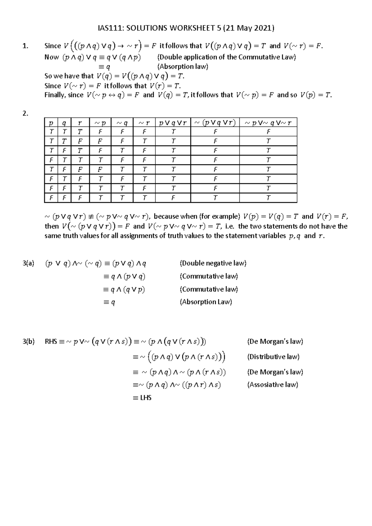 Worksheet 5 Solutions - IAS111: SOLUTIONS WORKSHEET 5 (21 May 2021 ...
