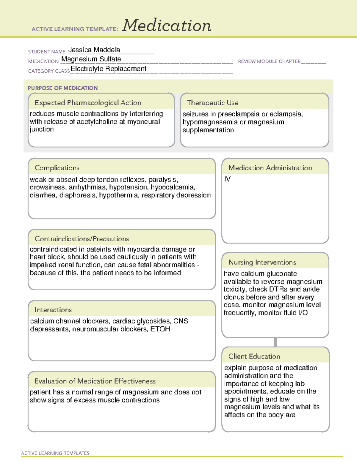 Mag Sulfate - ATI Medication Template - ACTIVE LEARNING TEMPLATES ...