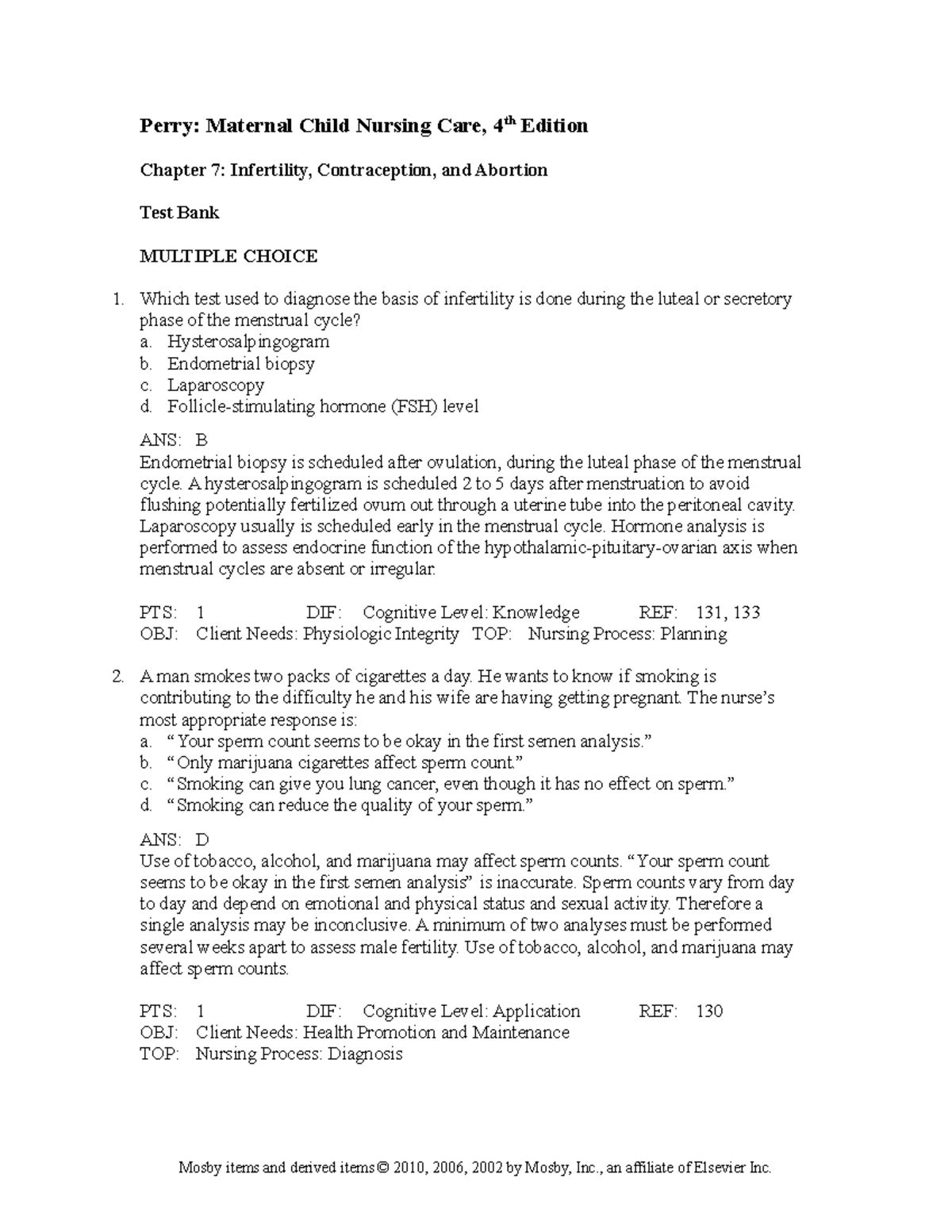 Chapter 007 Perry Maternal Child Nursing Care, 4th Edition Chapter 7