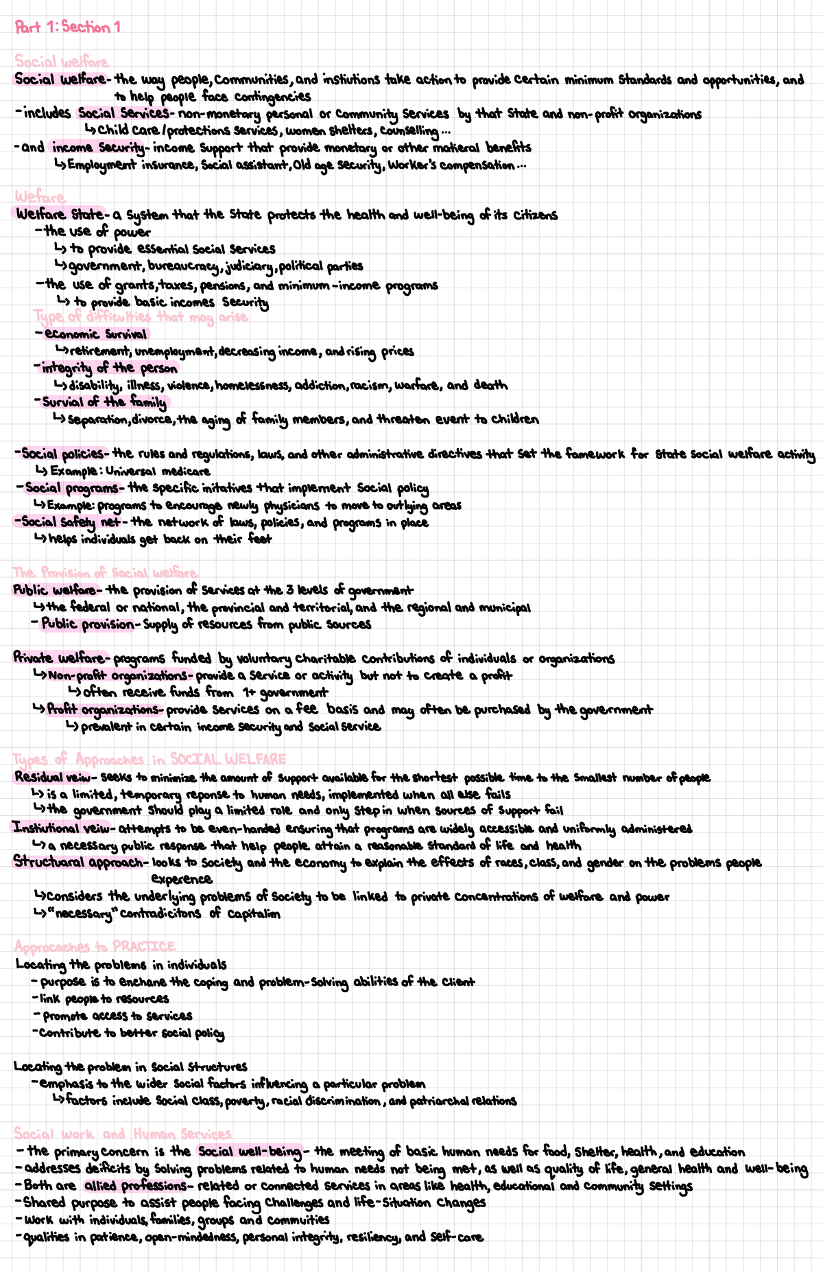 Part 1- Section 1 Notes - Part 1:Section 1 Social welfare Social ...