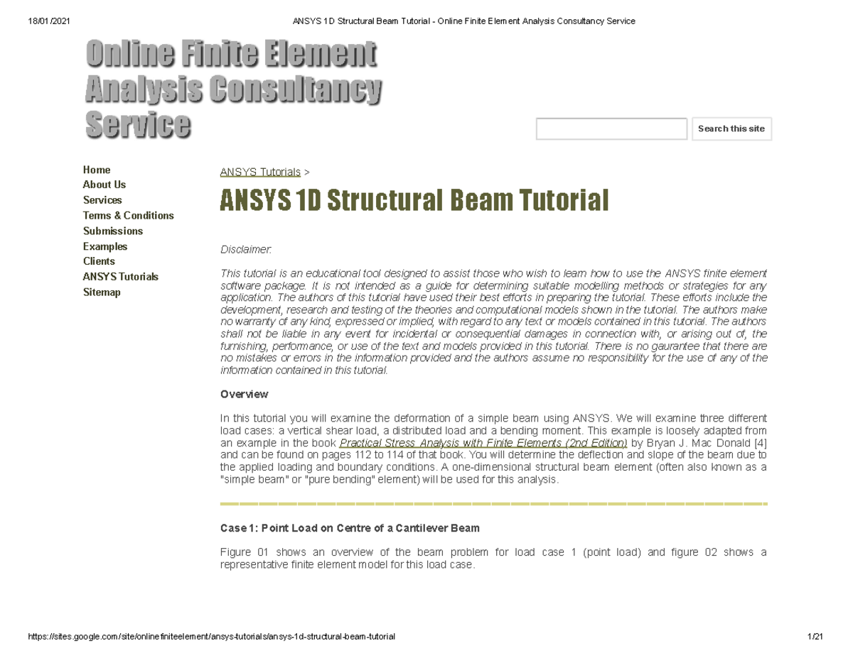 Ansys 1d Structural Beam Tutorial Online Finite Elementonline Finite Ansys 1d Structural Beam Tutorial Online Finite Elementonline Finite