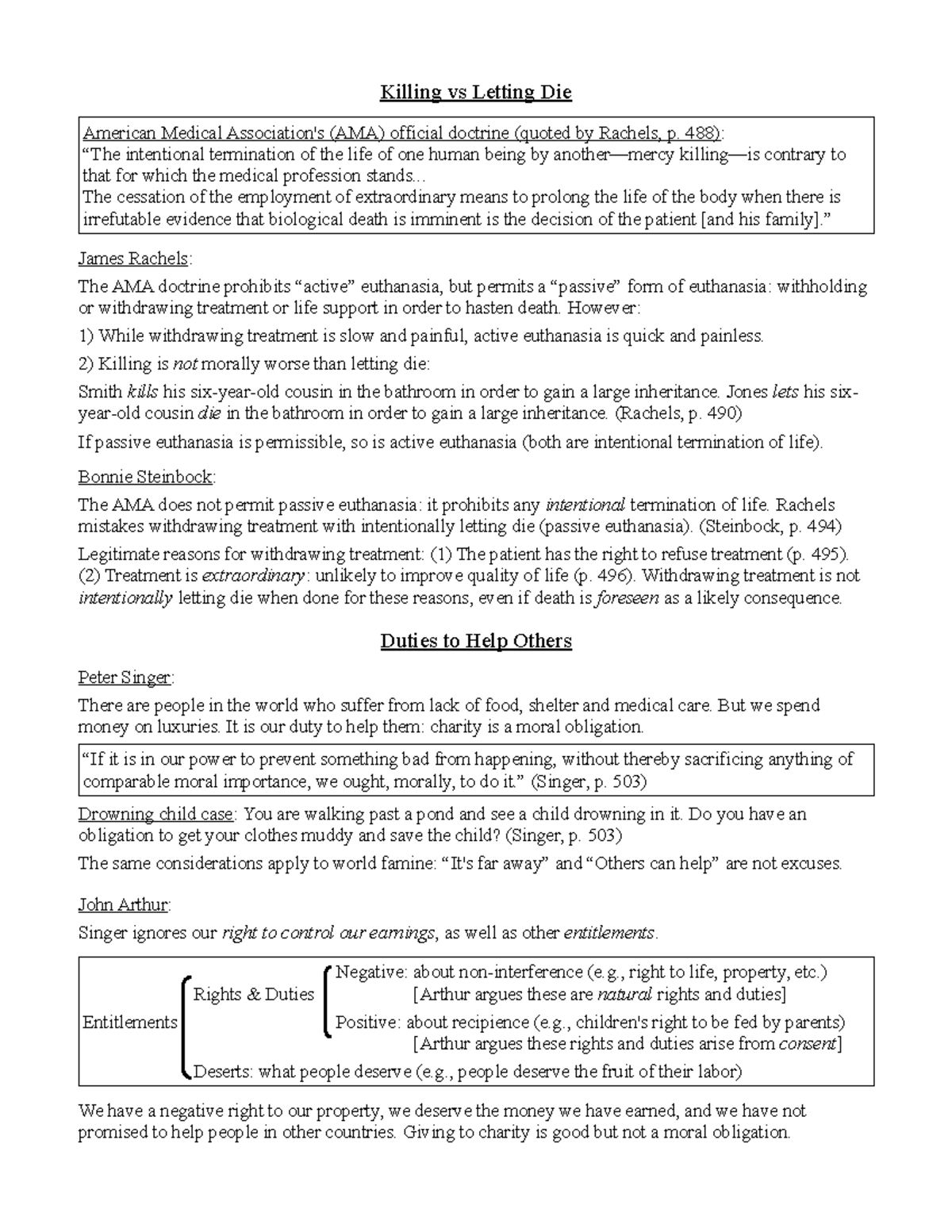 Handout; Euthanasia & Duties to Help Others - Killing vs Letting Die ...