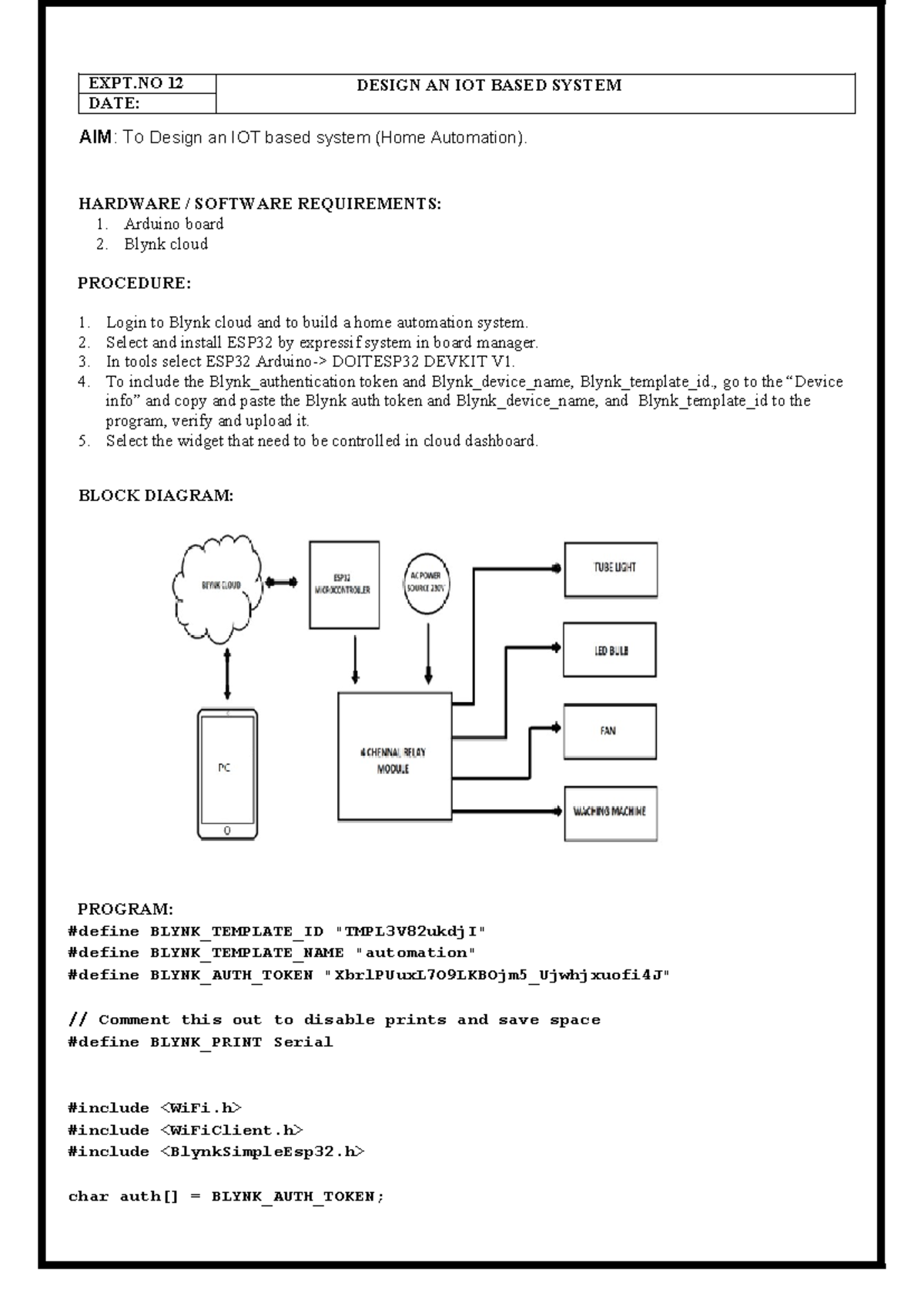EXP-12 Design an IOT based system-1 - EXPT 12 DESIGN AN IOT BASED ...