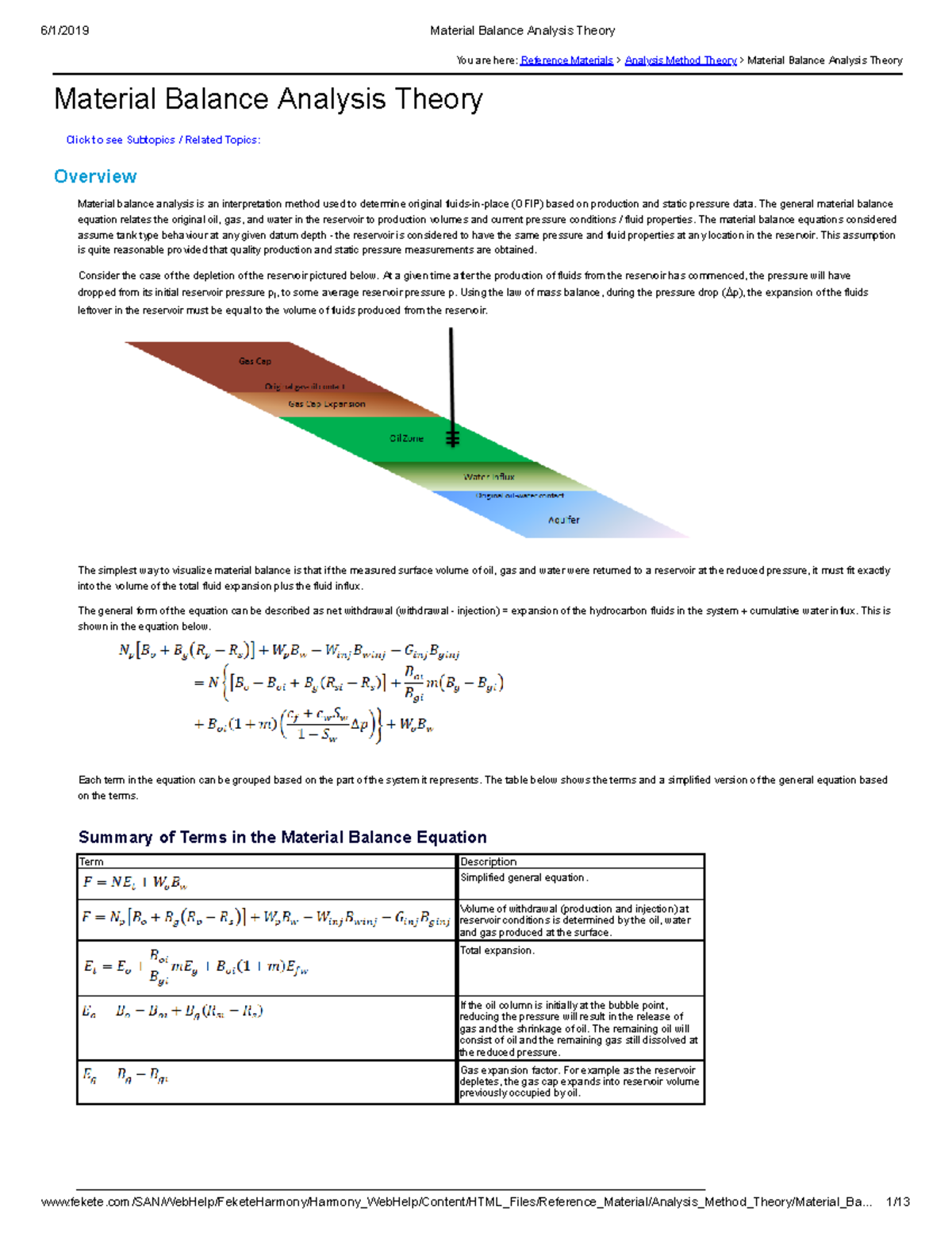 Material Balance Analysis Theory - 6/1/2019 Material Balance Analysis ...