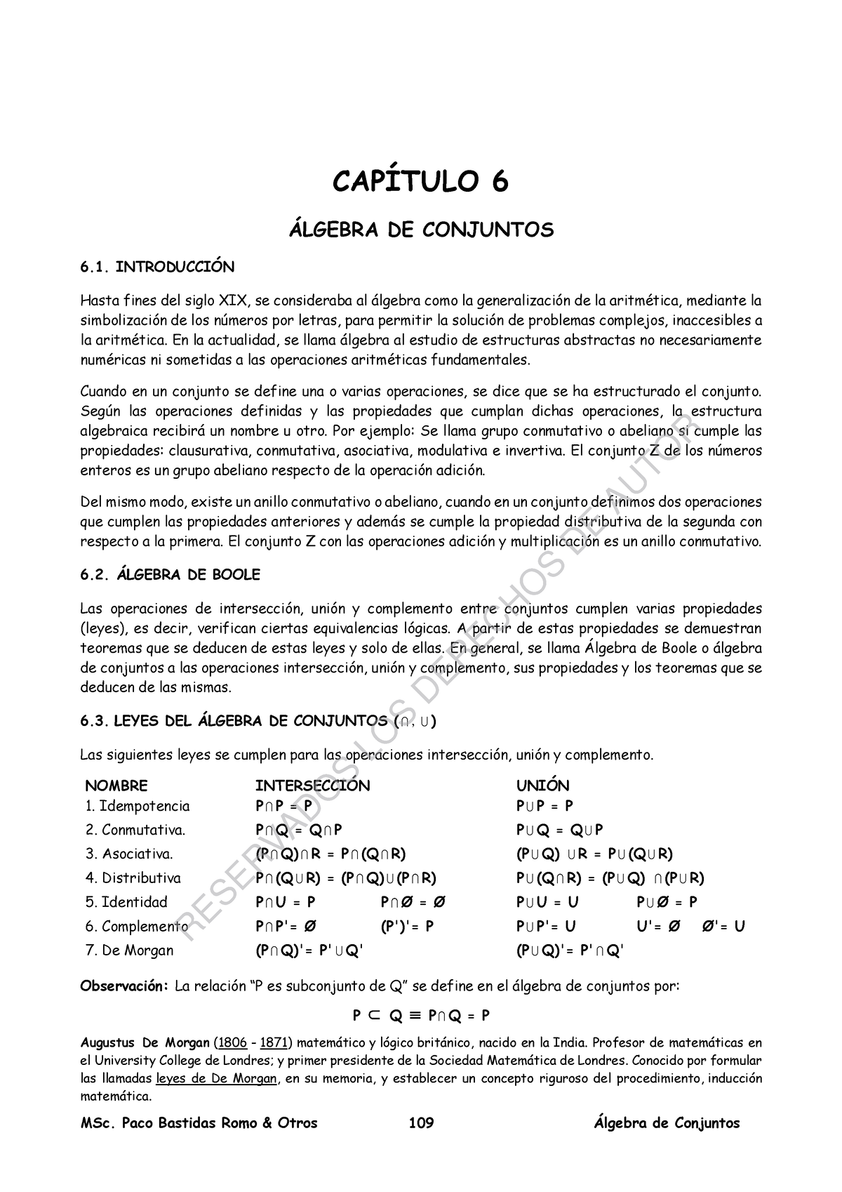 Algebra De Conjuntos - CAPÍTULO 6 ÁLGEBRA DE CONJUNTOS 6. INTRODUCCIÓN ...