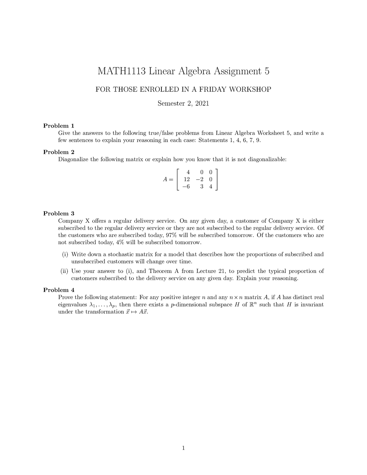 linear algebra assignment