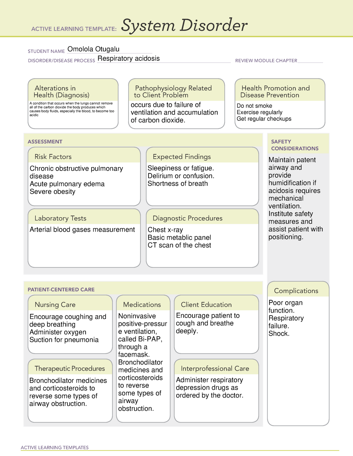 Respiratory acidosis - ACTIVE LEARNING TEMPLATES System Disorder ...