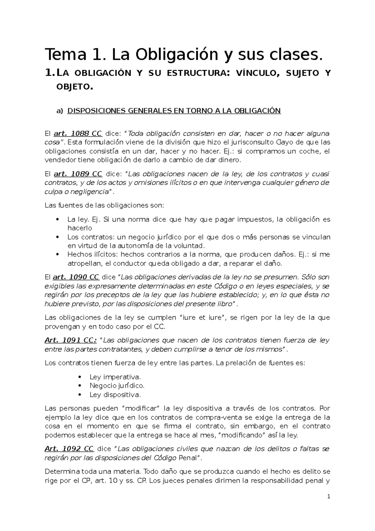 Tema 1 La obligación y sus clases - Tema 1. La Obligación y sus clases ...