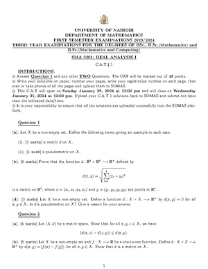 CAT 1 Topics FOR SMA 3101 - SMA 310 1 - BASIC MATHEMATICS CAT TOPICS (1 ...