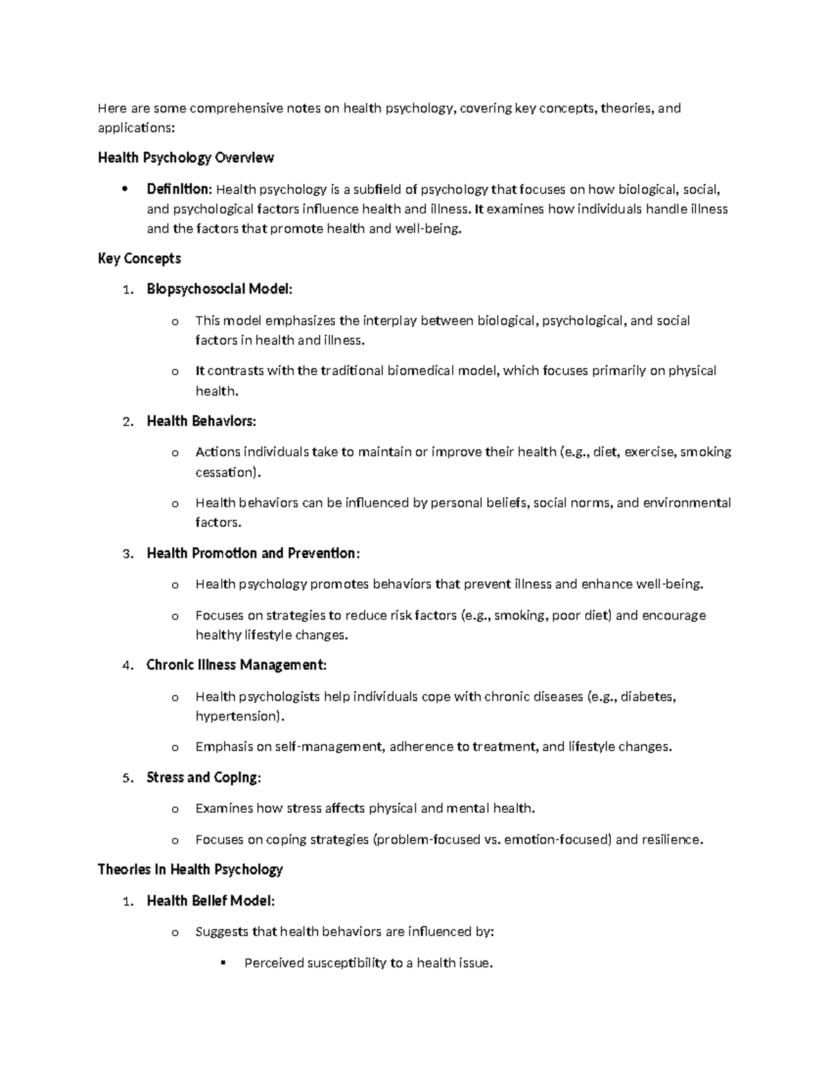 Here are some comprehensive notes on health psychology - It examines ...
