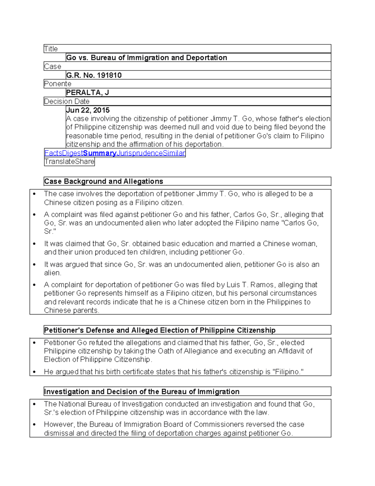 Case G - Lecture notes for cases in Oblicon - Title Go vs. Bureau of ...