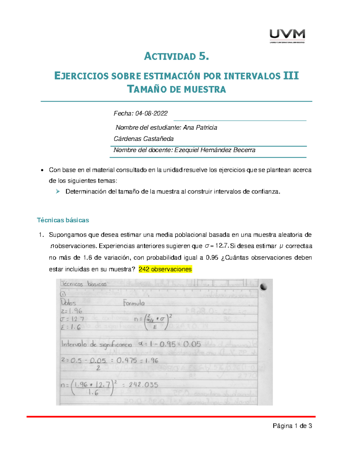 A5 CCA - N/D - ACTIVIDAD 5. EJERCICIOS SOBRE ESTIMACIÓN POR INTERVALOS ...