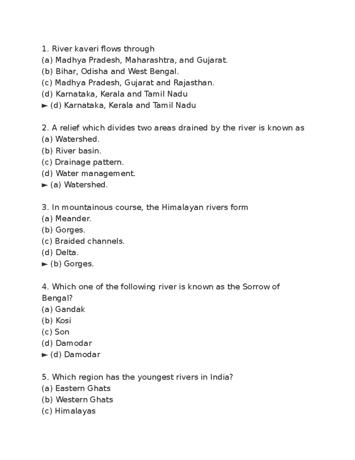 Drainage System mcq - notes - River kaveri flows through (a) Madhya ...