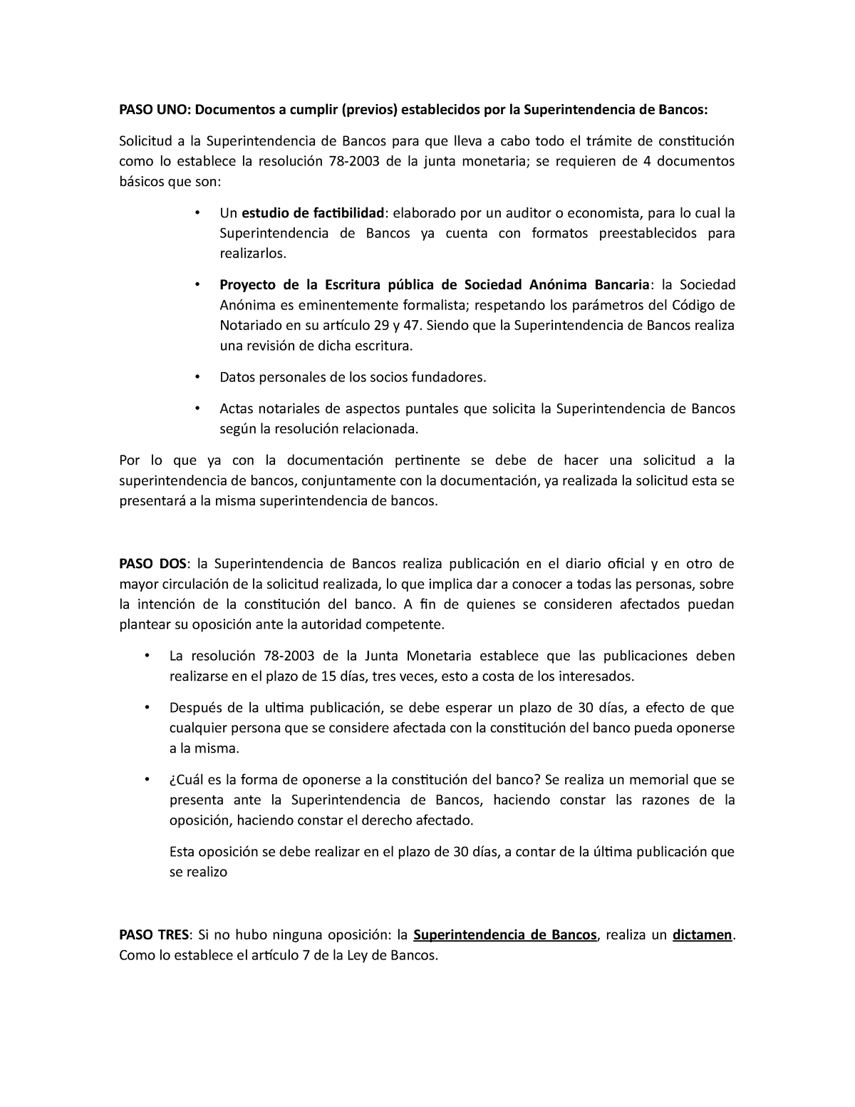 Informacion del tramite para la la cosntitucion de una entidad bancaria ...