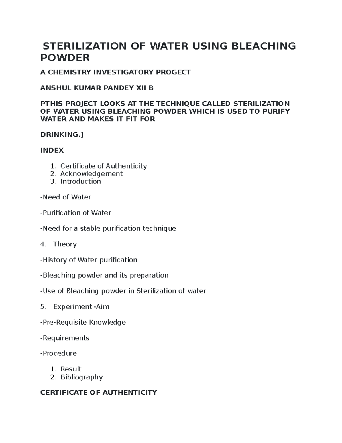 New Microsoft Word Document STERILIZATION OF WATER USING BLEACHING