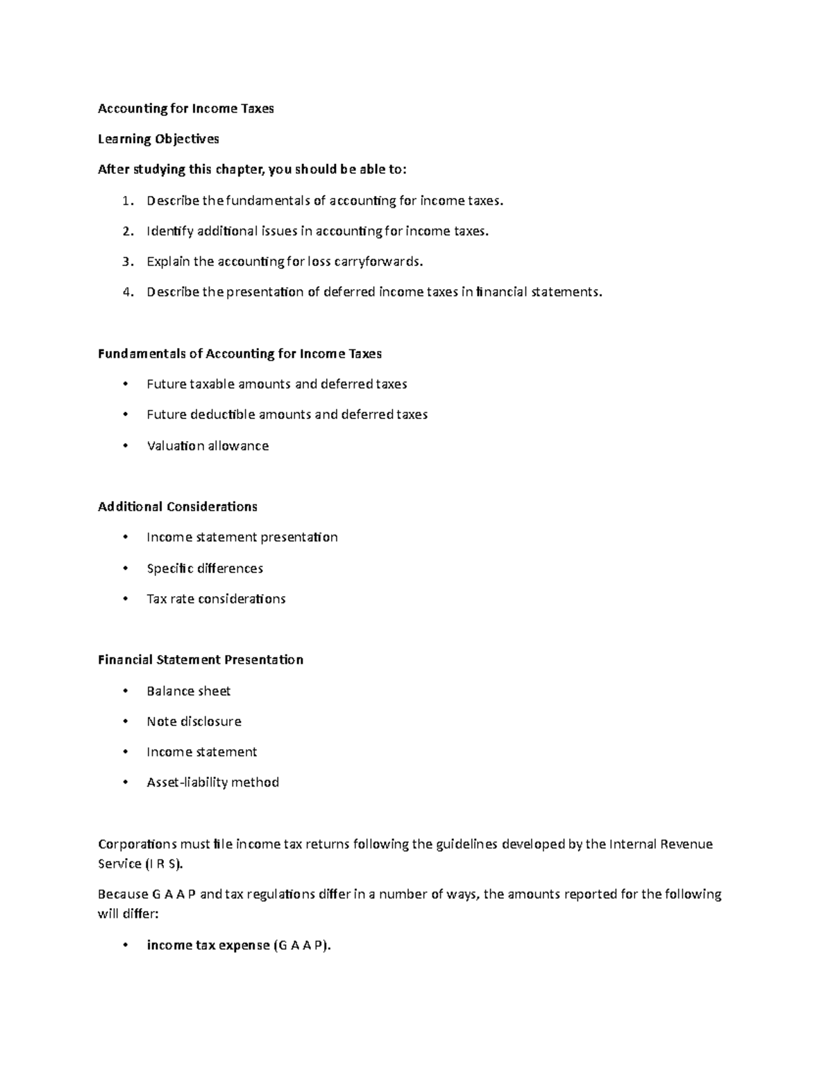 Lecture Notes 5 A Accounting For Income Taxes Learning Objectives 