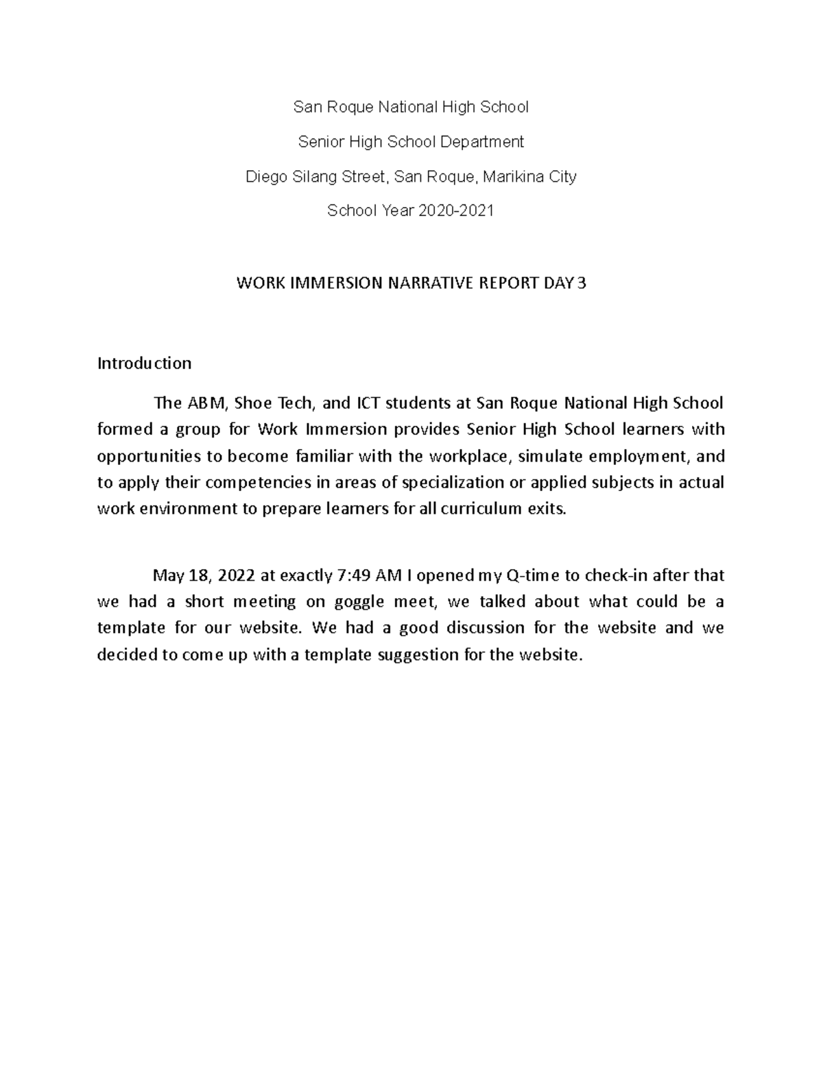 San Roque National High School San Roque National High School Senior