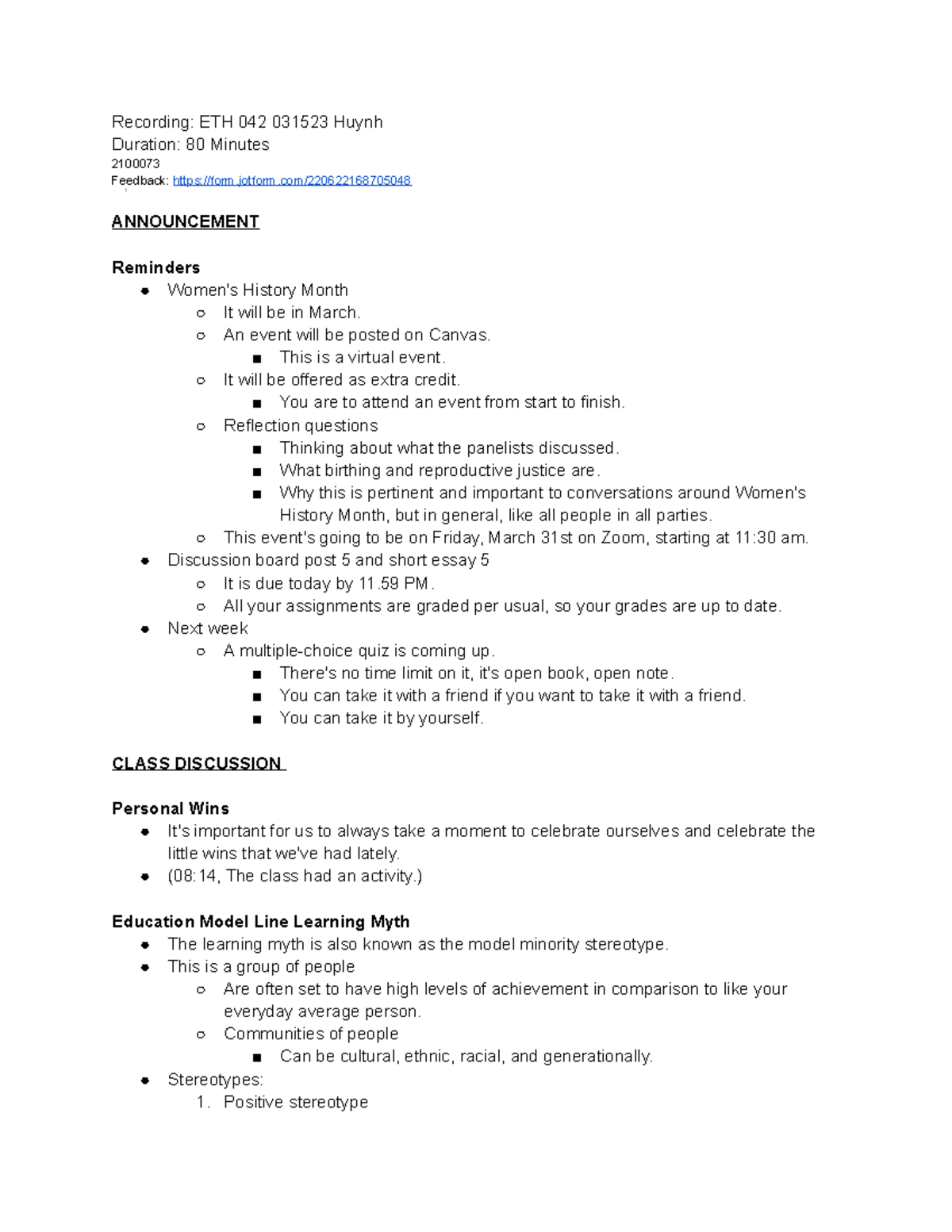 ETH 042 03-15-23 Huynh - Notes - Recording: ETH 042 031523 Huynh ...