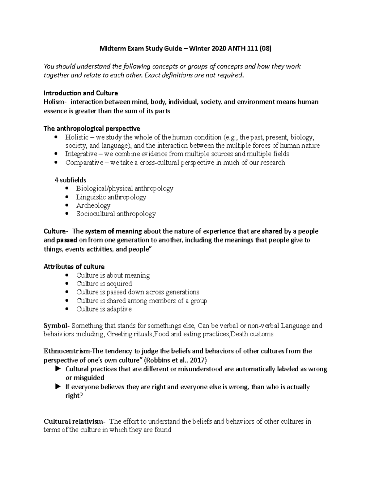 Midterm Exam Study Guide USask Midterm Exam Study Guide Winter 2020