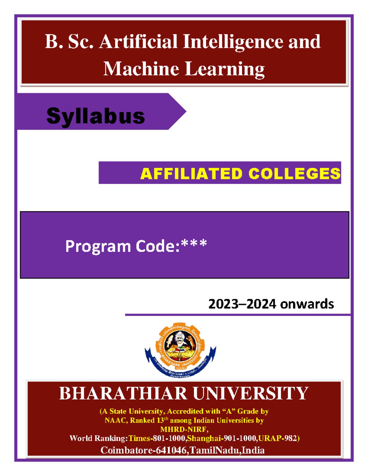 Bsc ai ml 2023 24 - Ai AND ml - Syllabus AFFILIATED COLLEGES 2023 ...