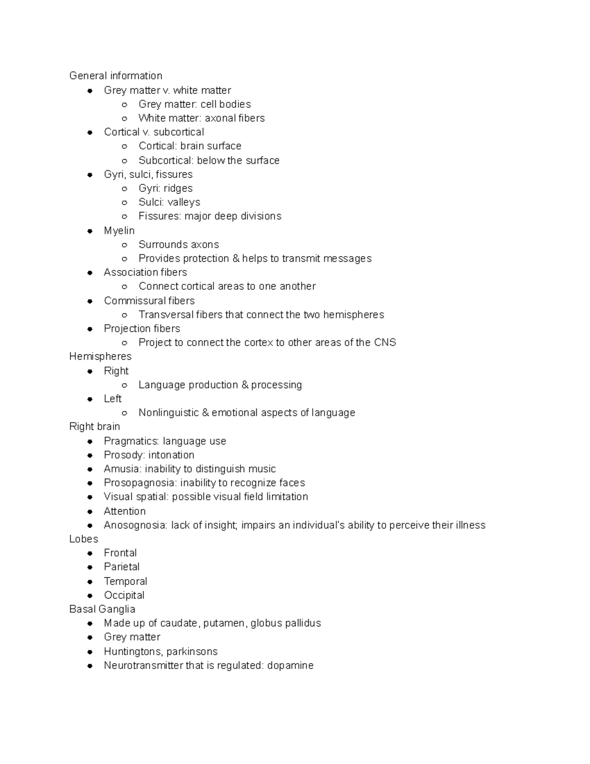 Neuroanatomy review - General information Grey matter v. white matter ...