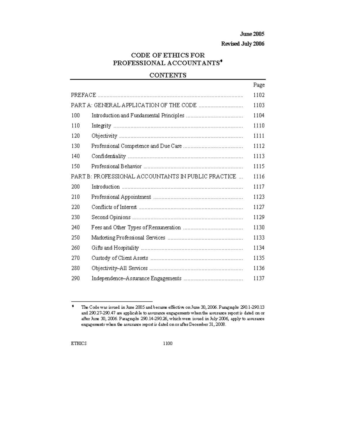 Ifac Code Of Ethics For June 2005 Revised July 2006 CODE OF ETHICS