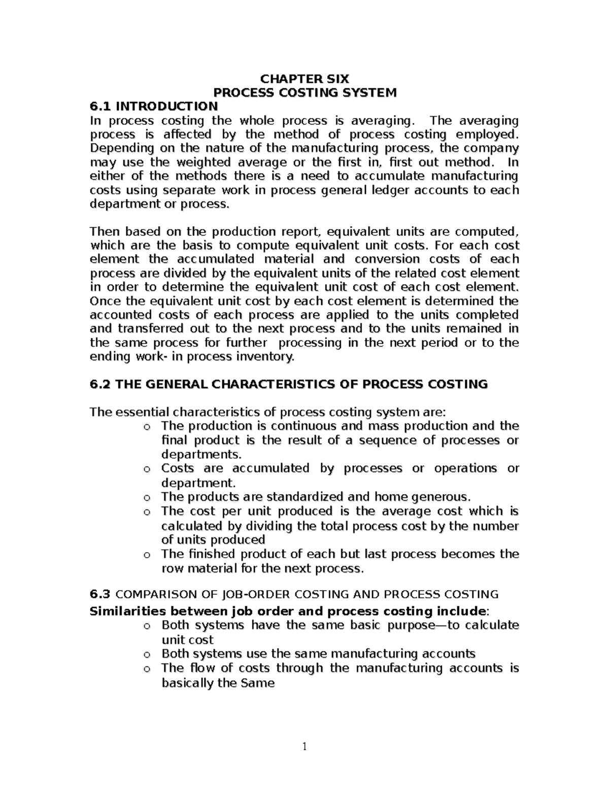 Chapter FOUR Process Costing - CHAPTER SIXCHAPTER SIX PROCESS COSTING ...