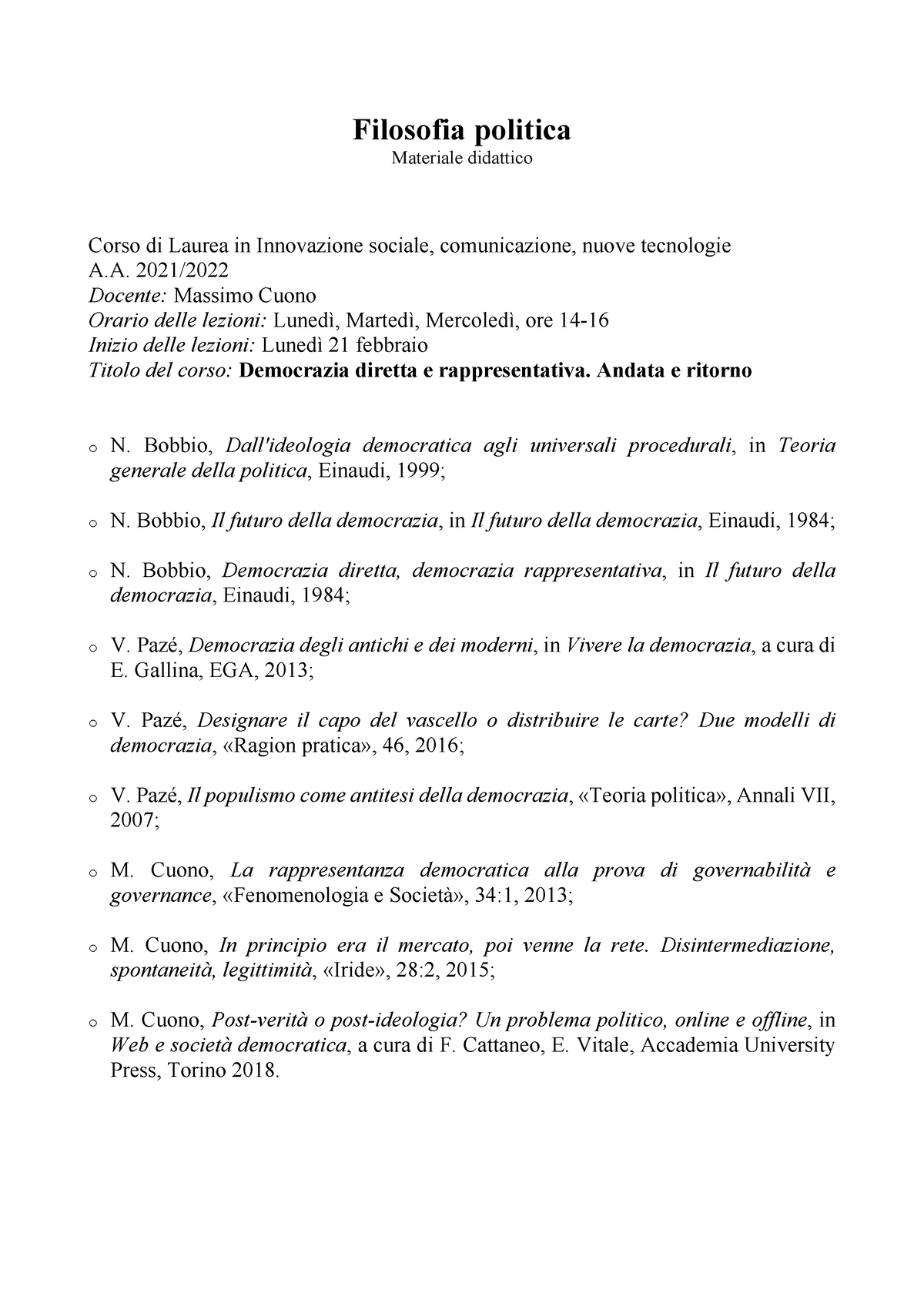 ICT Filosofia Politica - Filosofia Politica Materiale Didattico Corso ...