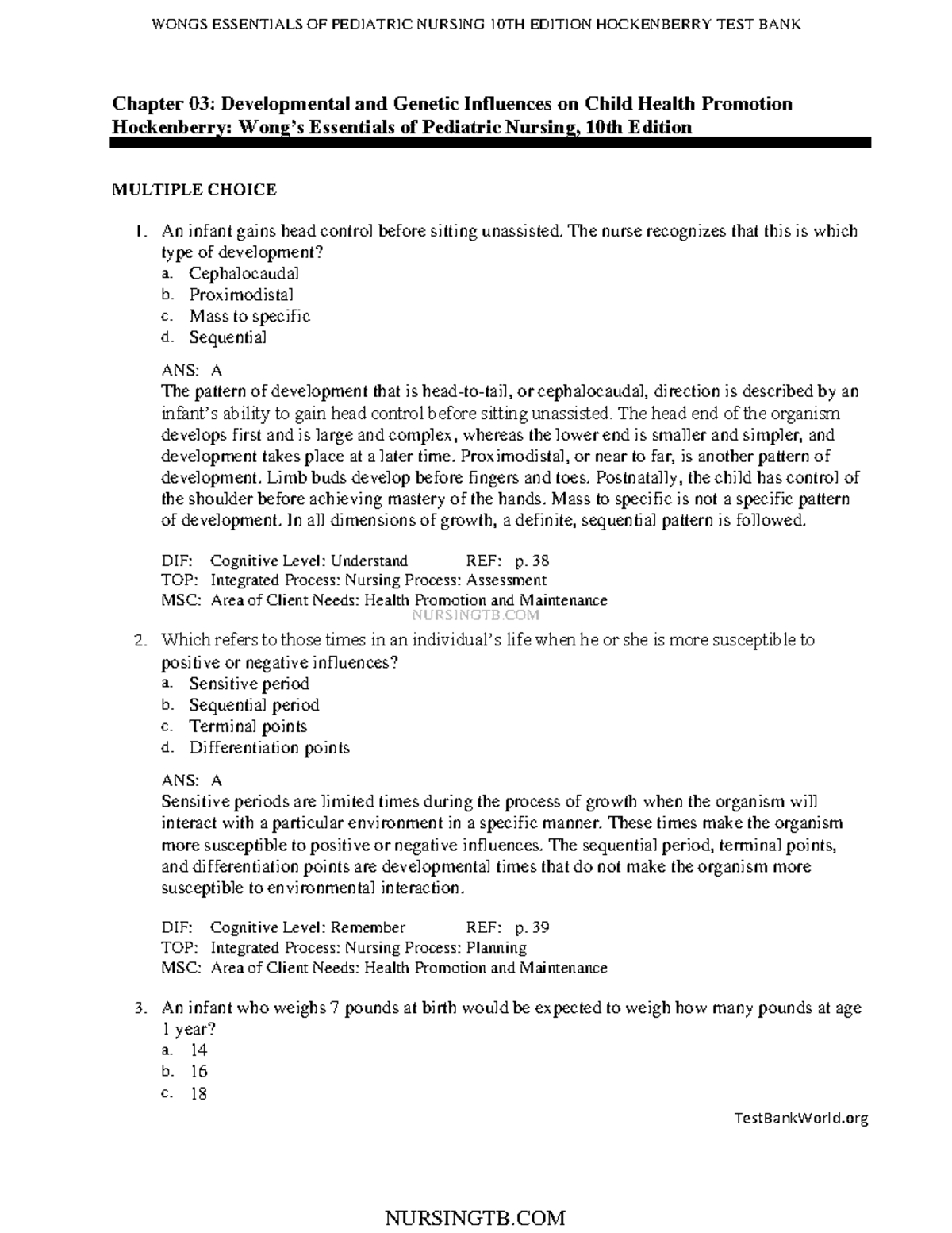 Wong's essential of pediatric nursing Chapter 3 : developmental ...