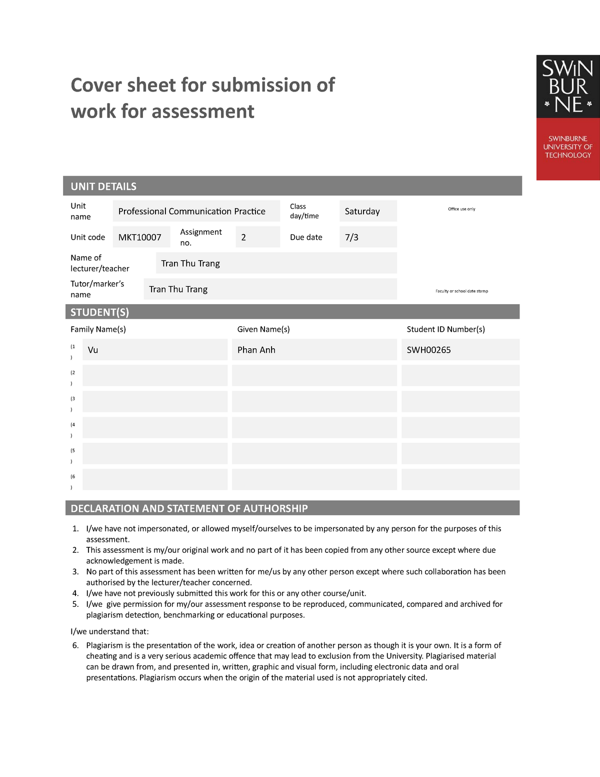 Assessment-Task - DSAFADSFDSA - MKT20025 - Swinburne - Studocu