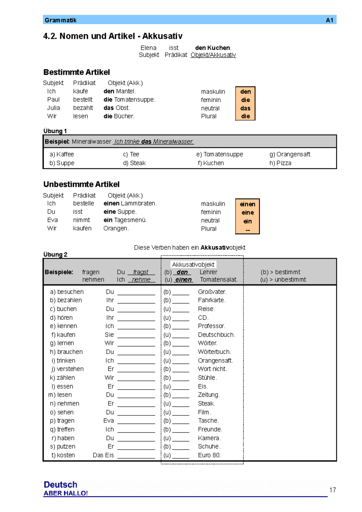 Nomen und Artikel - Akkusativ - Grammatik A 4. Nomen und Artikel ...