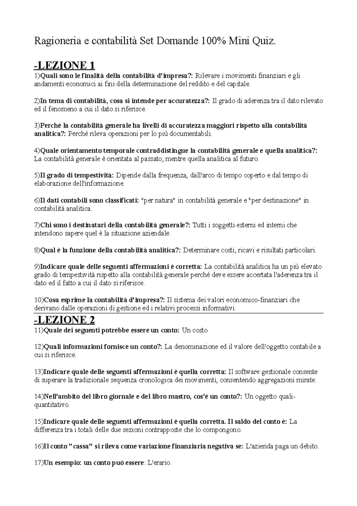 Paniere 100% Ragioneria E Contabilita' MINI QUIZ PDF - Ragioneria E ...