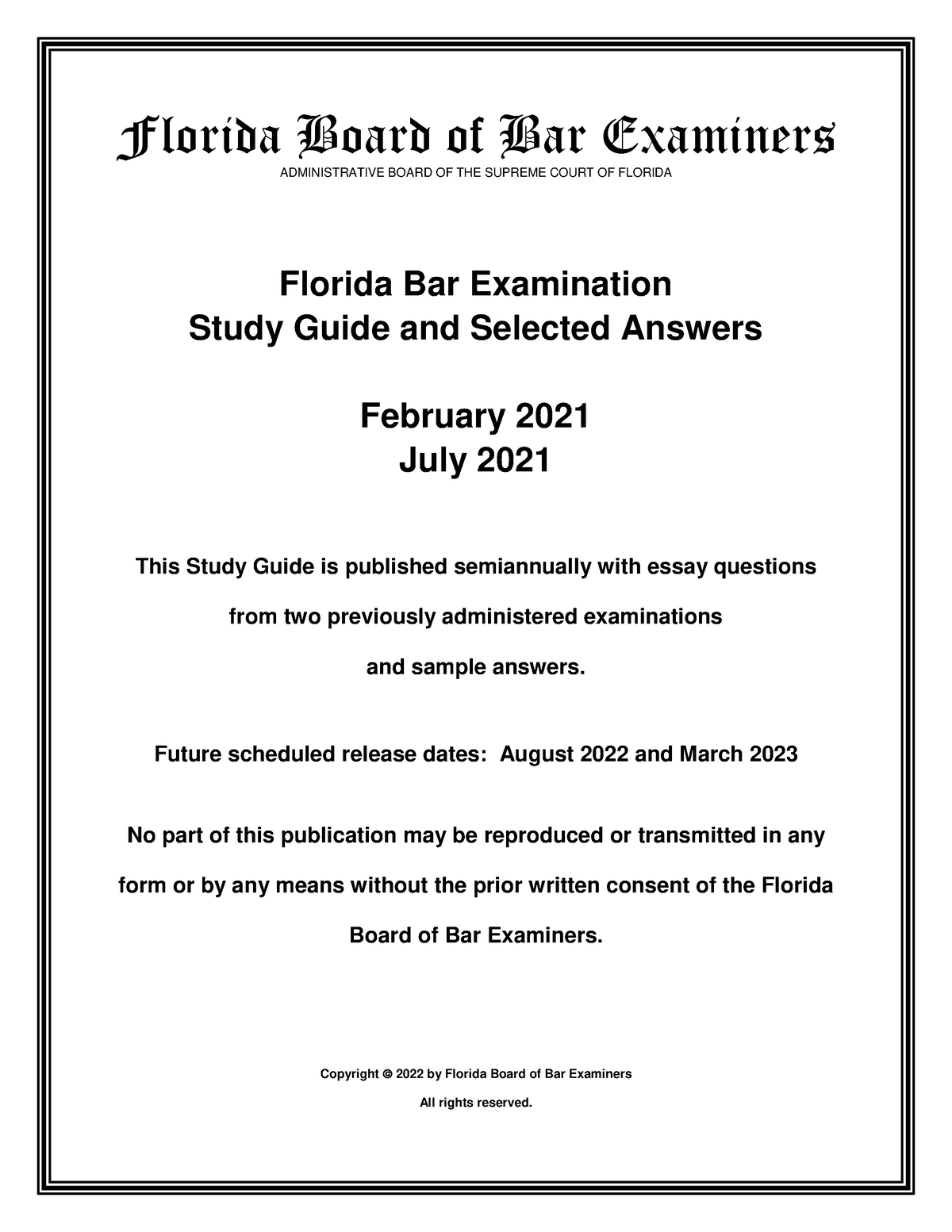 SG0322 Florida Bar Exam Study Aids RSM 616 University of Miami