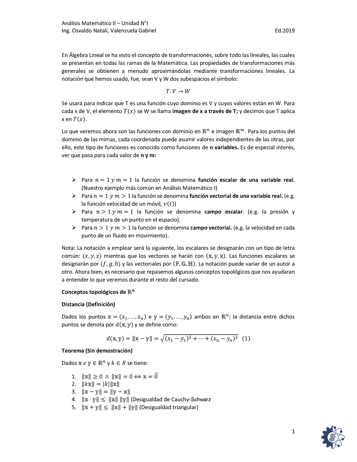 AM 2 Unidad 1, 2 Y 3 - Análisis Matemático II – Unidad N°I Ing. Osvaldo ...