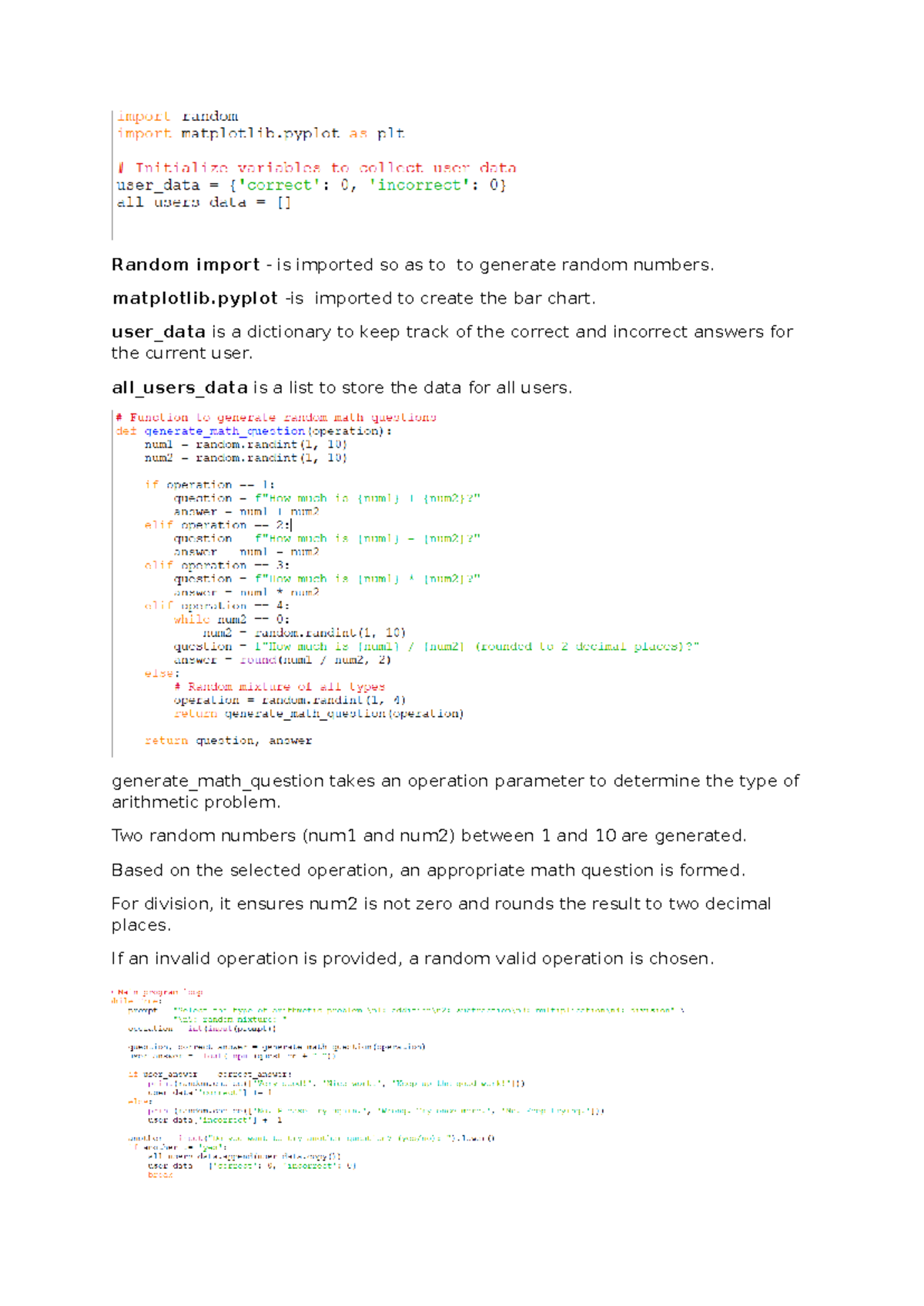 Random import - matplotlib -is imported to create the bar chart. user ...