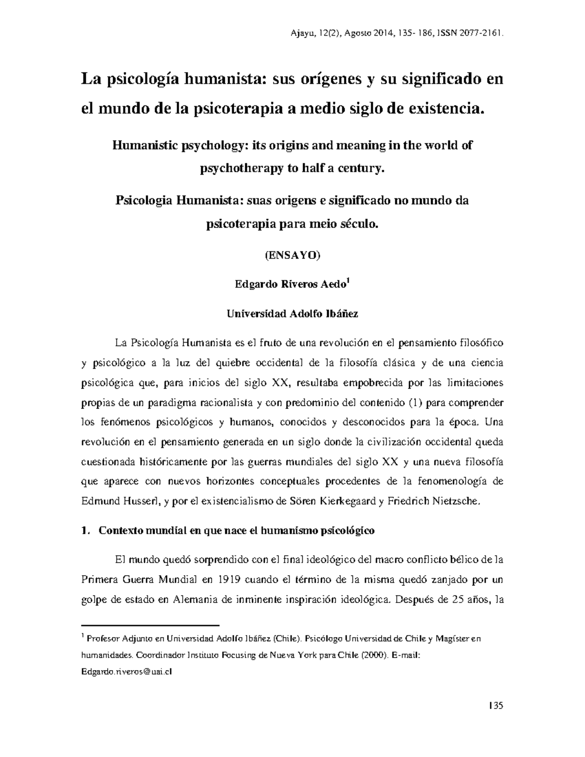 La Psicología Humanista: Origenes - Ajayu, 12(2), Agosto 2014 , 135 ...