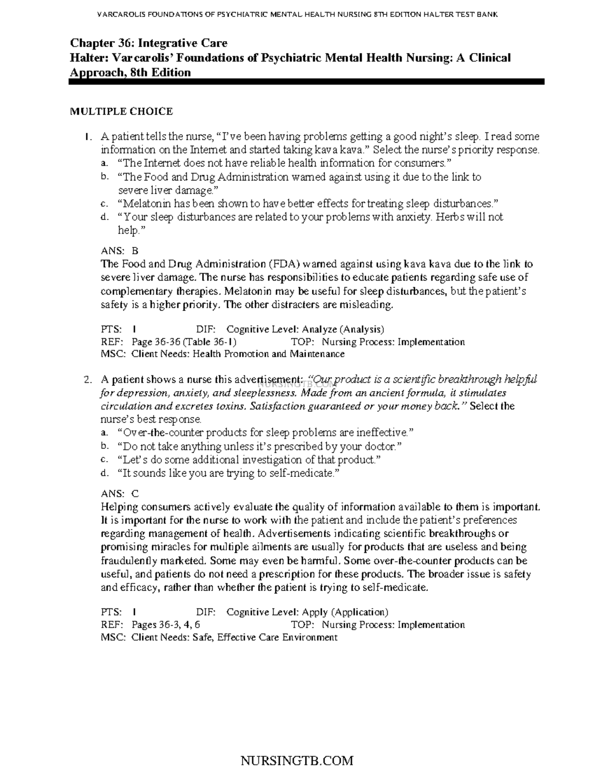 C36 - Do some practice questions! - NURSINGTB Chapter 36: Integrative ...