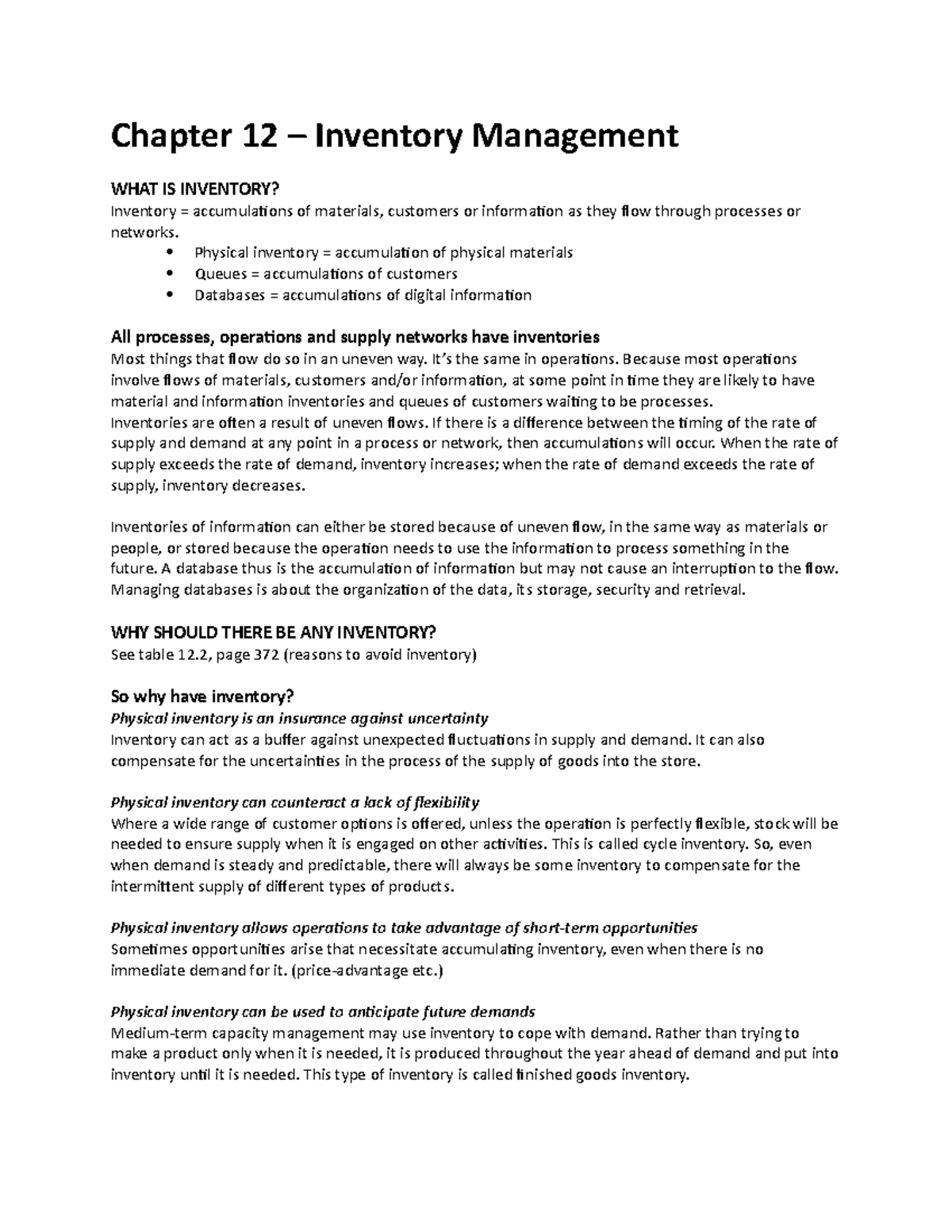 Operations Management - Chapter 12 - Chapter 12 – Inventory Management ...