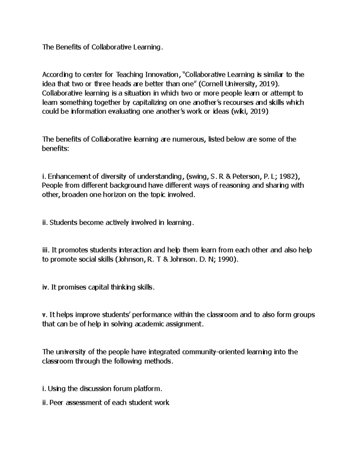 Discussion UNIT 1 Unitv 1001 - The Benefits of Collaborative Learning ...