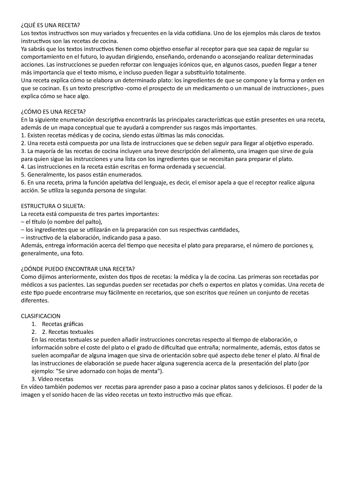 QUÉ ES UNA Receta - BUENA - ¿QUÉ ES UNA RECETA? Los textos instructivos son  muy variados y - Studocu