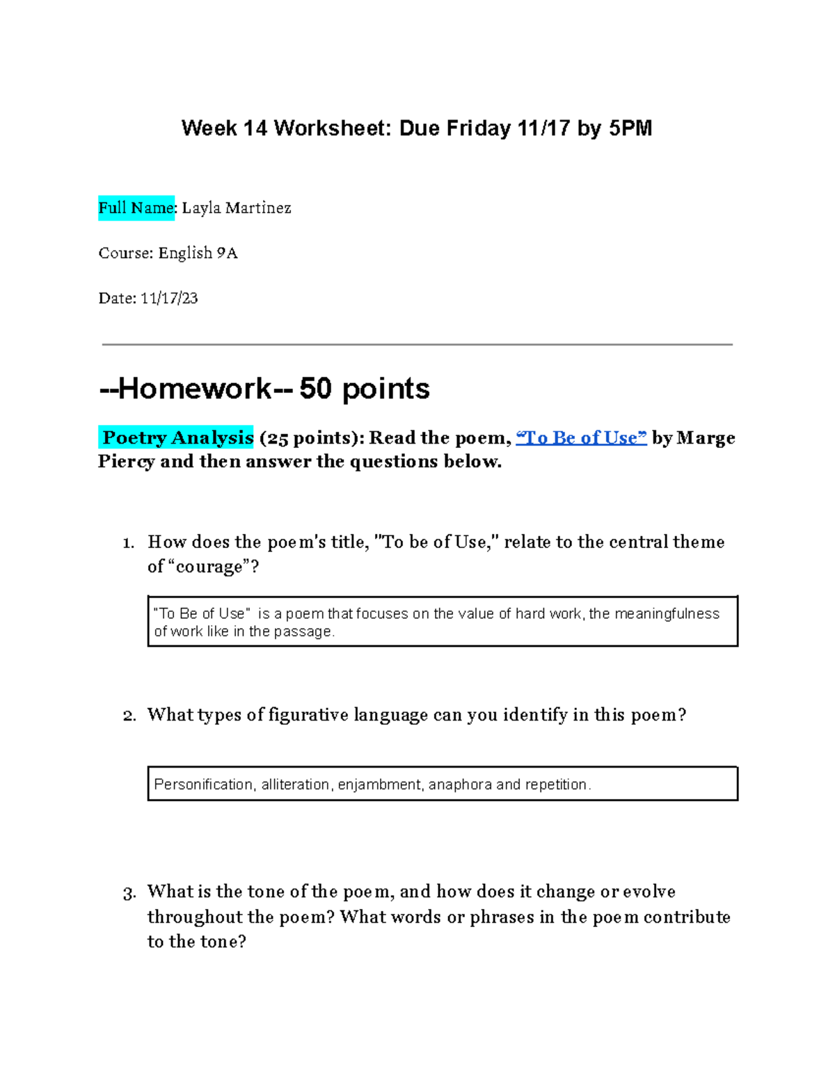 Copy of Eng 9A - Week 14 Worksheet - Week 14 Worksheet: Due Friday 11/ ...