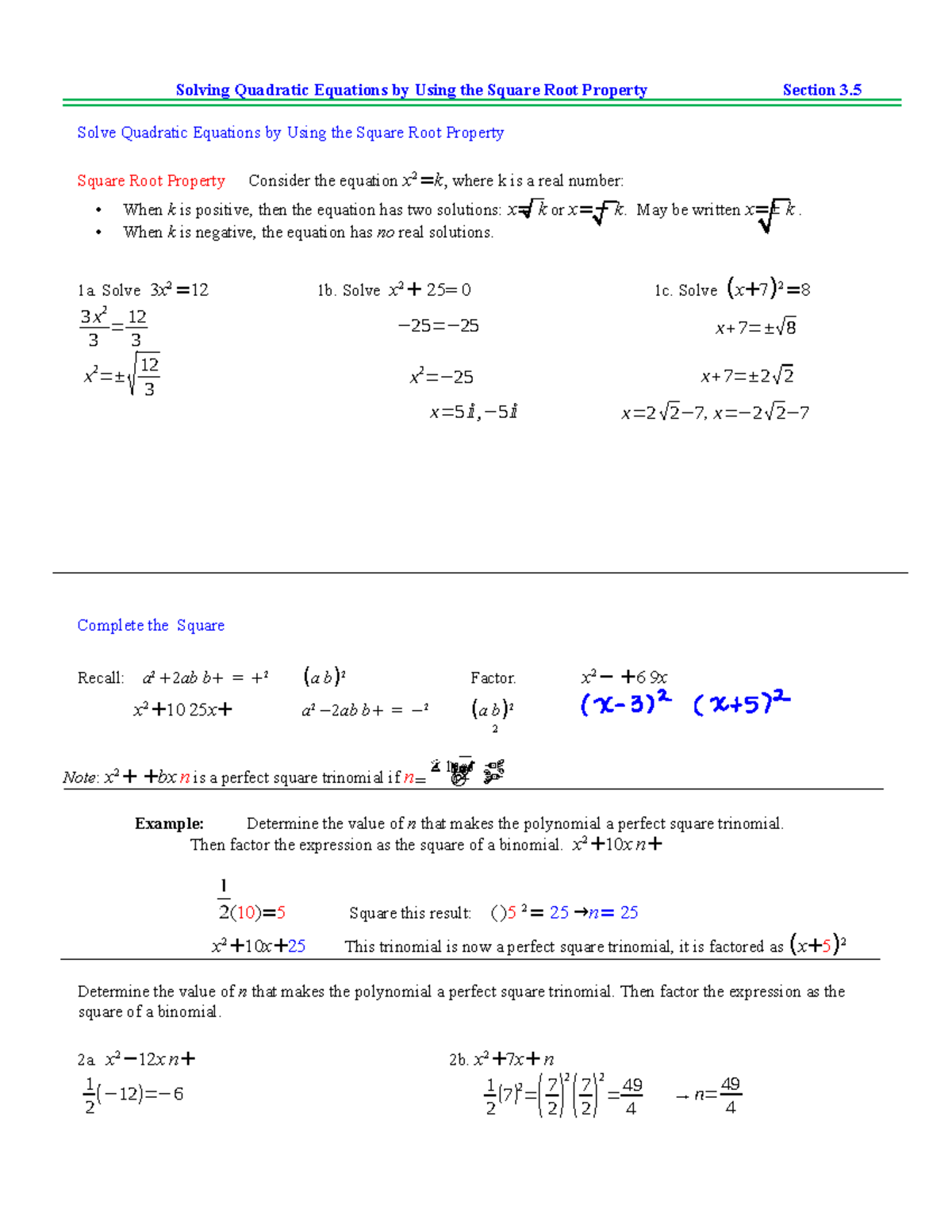 Topic 1 Brianna DQ 1 - Solving Quadratic Equations by Using the Square ...