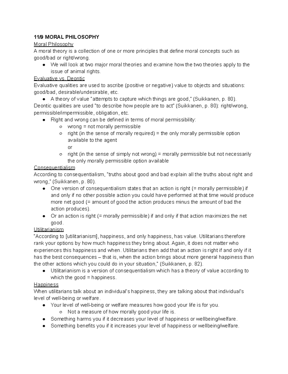 Lecture notes 3 - 11/9 MORAL PHILOSOPHY Moral Philosophy A moral theory ...