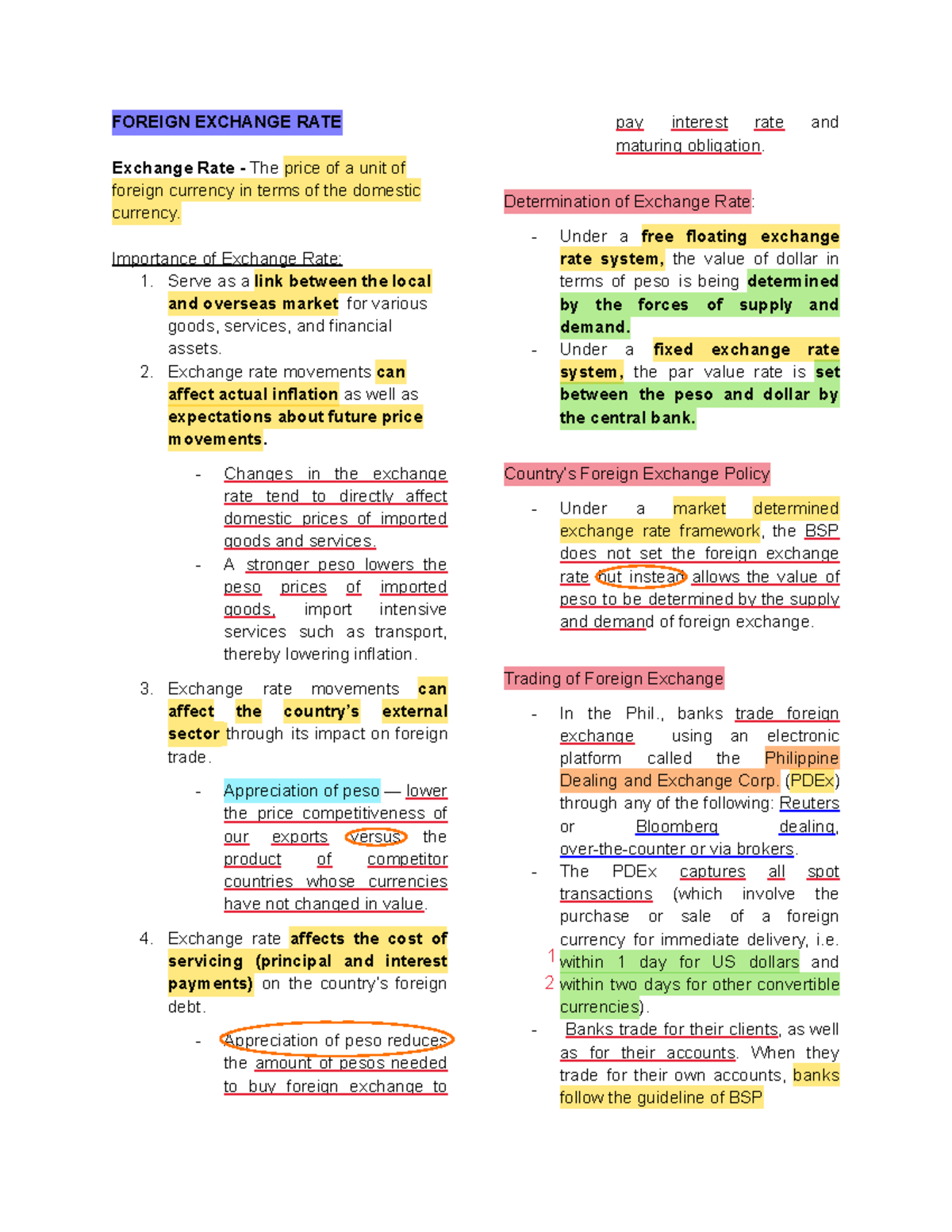 Notes on Financial Market - FOREIGN EXCHANGE RATE Exchange Rate - The ...