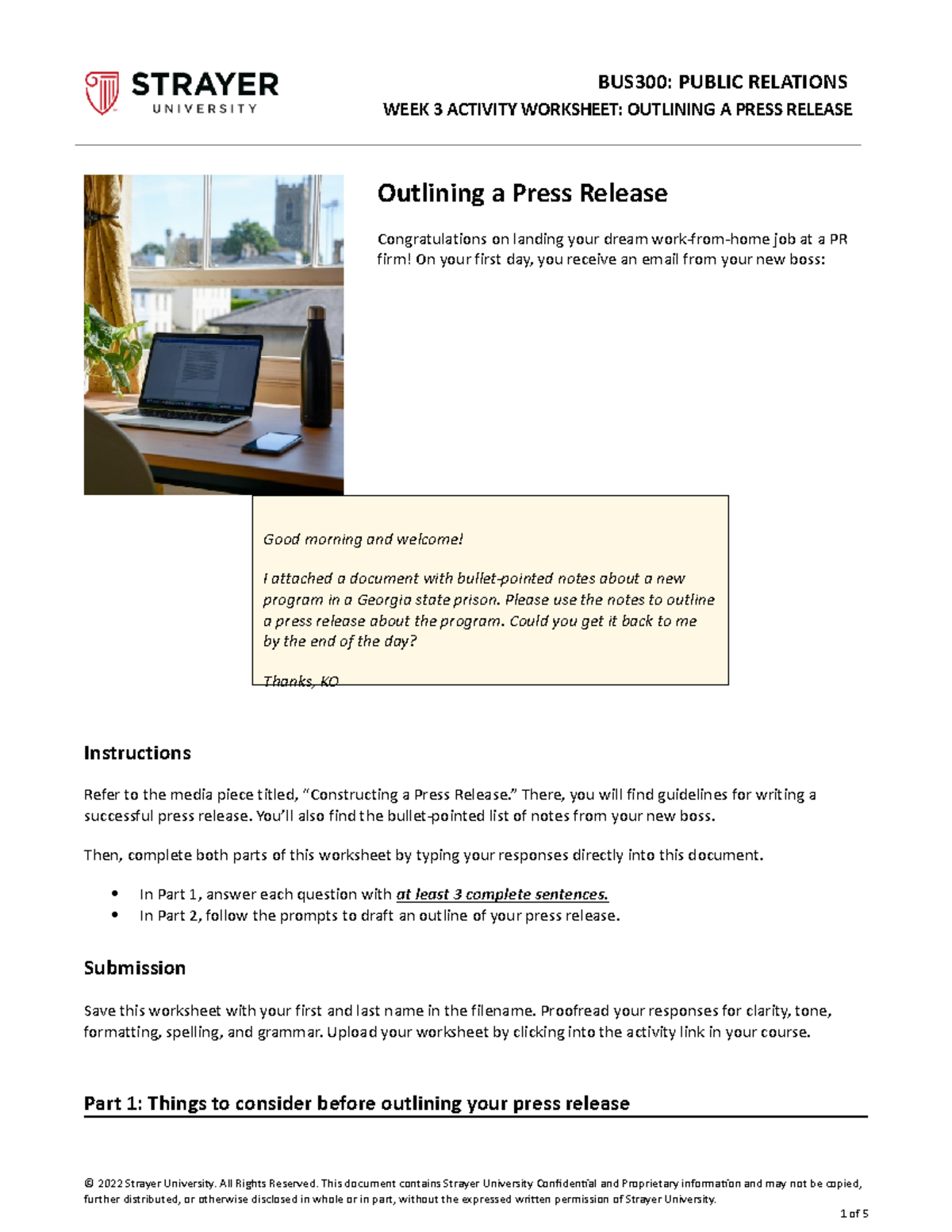 BUS300 WK3A Assignment - WEEK 3 ACTIVITY WORKSHEET: OUTLINING A PRESS ...