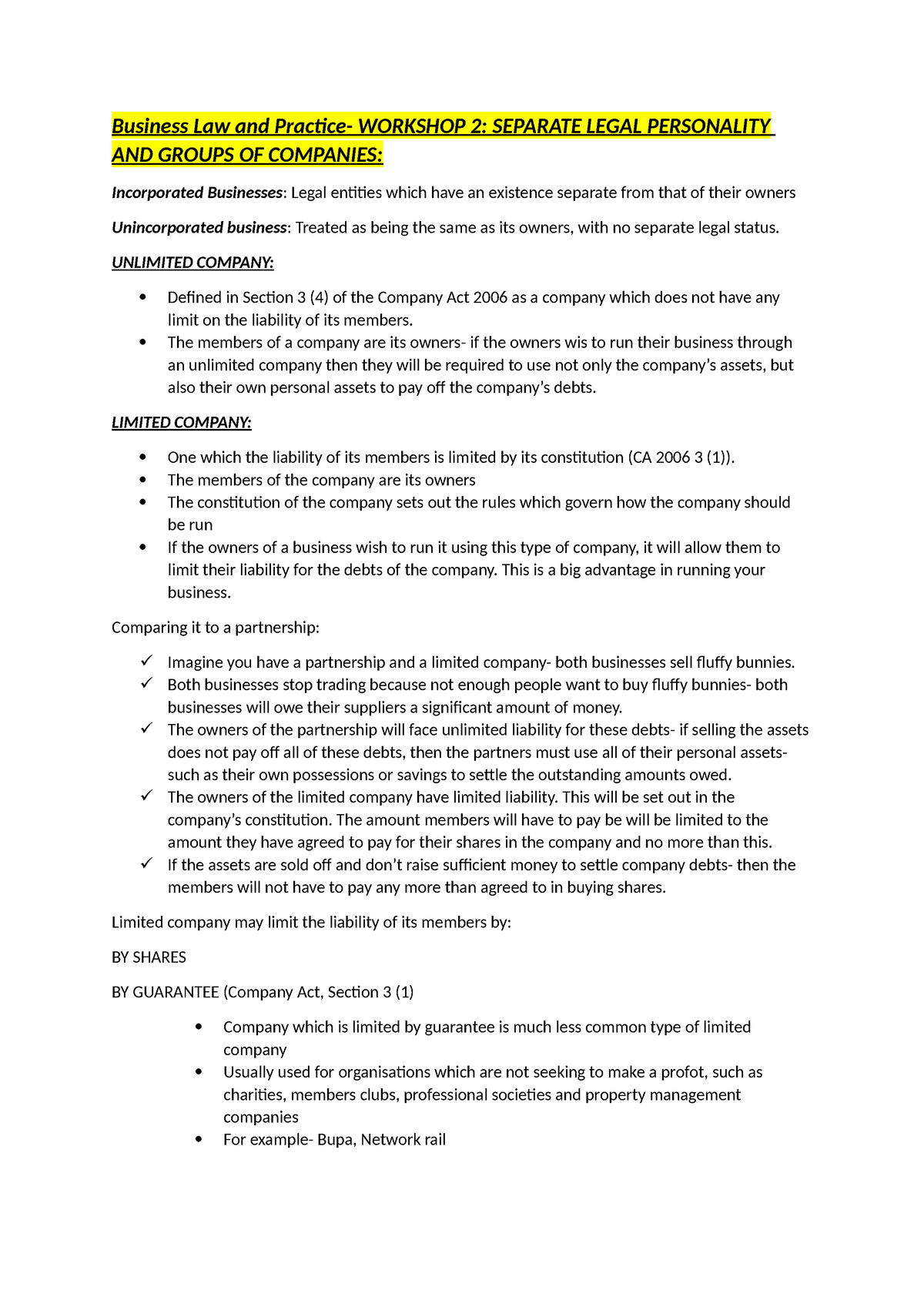 (2) Seperate Legal Personality and groups- Notes - Business Law and ...