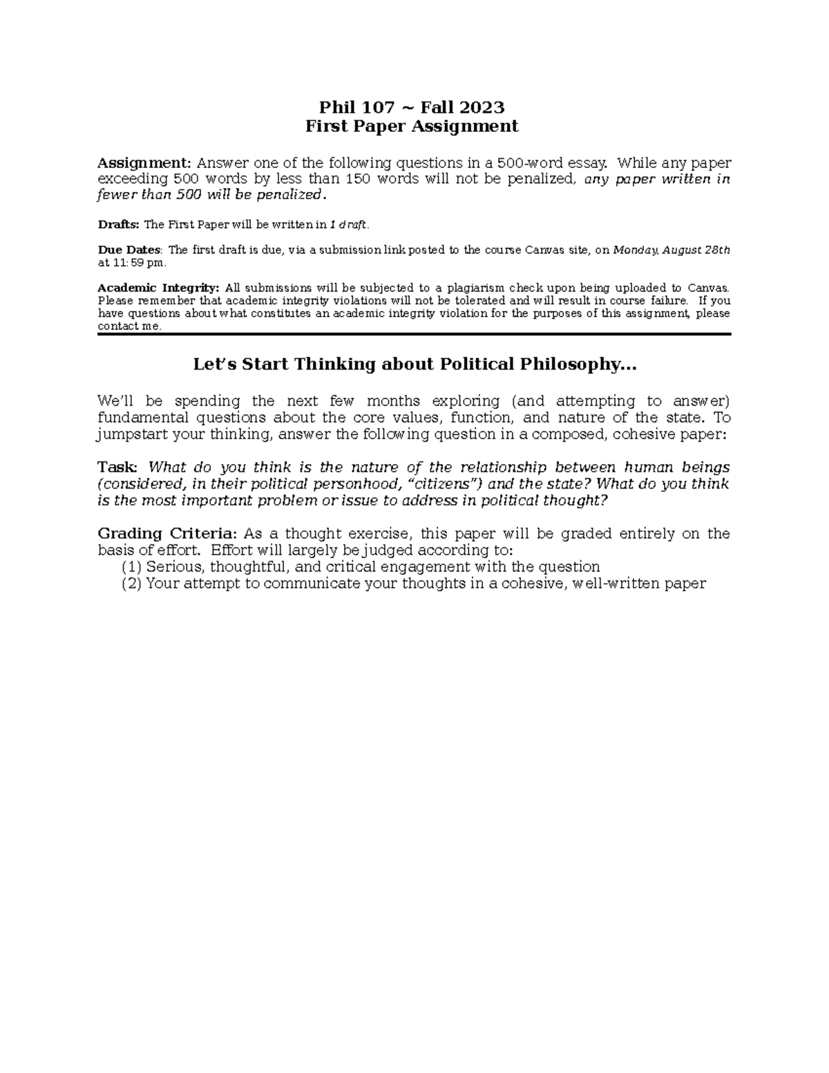 Phil107Intro Paper Assignment-1 - Phil 107 ~ Fall 2023 First Paper ...