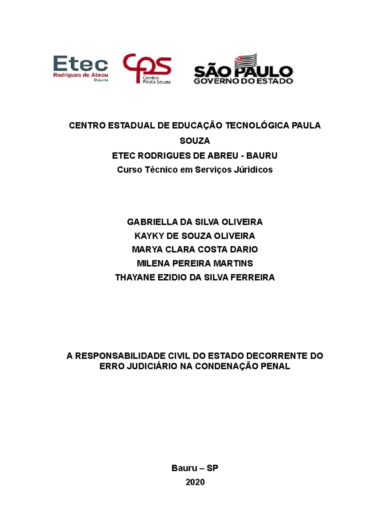 TCC - 13.07 - Pronto - Tcc etec servicos juridicos - CENTRO ESTADUAL DE ...