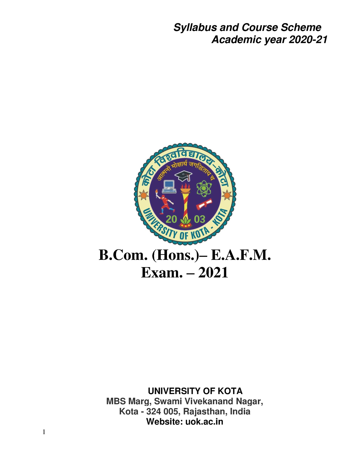 755 B.com. (Hons.) E.A - ...... - Syllabus And Course Scheme Academic ...