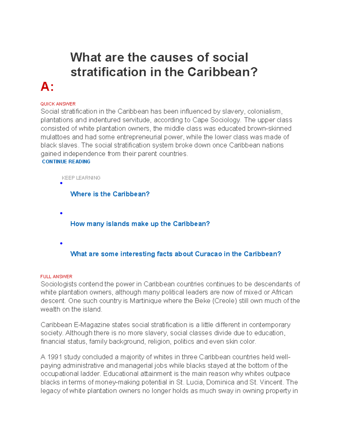 social stratification in the caribbean essay